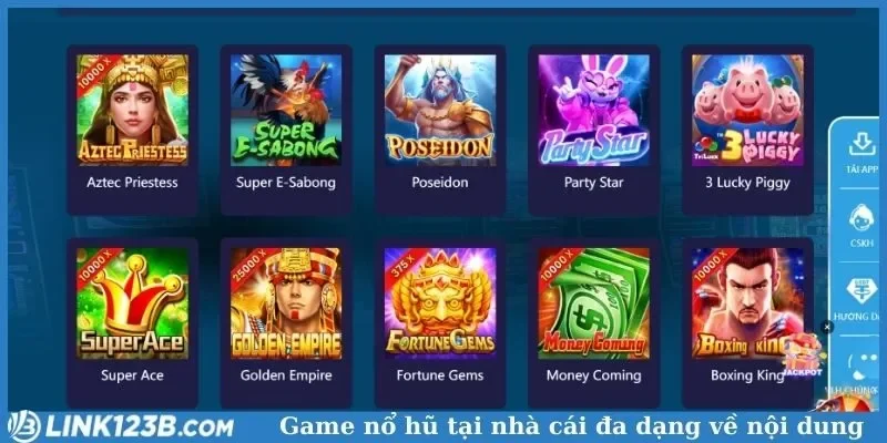 Game nổ hũ tại nhà cái đa dạng về nội dung