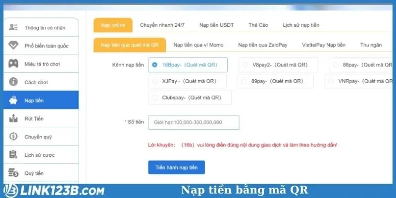 Nạp tiền bằng mã QR