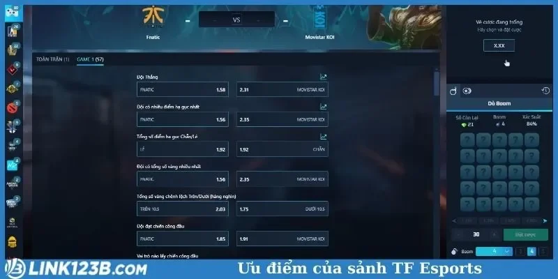 Ưu điểm của sảnh TF Esports 