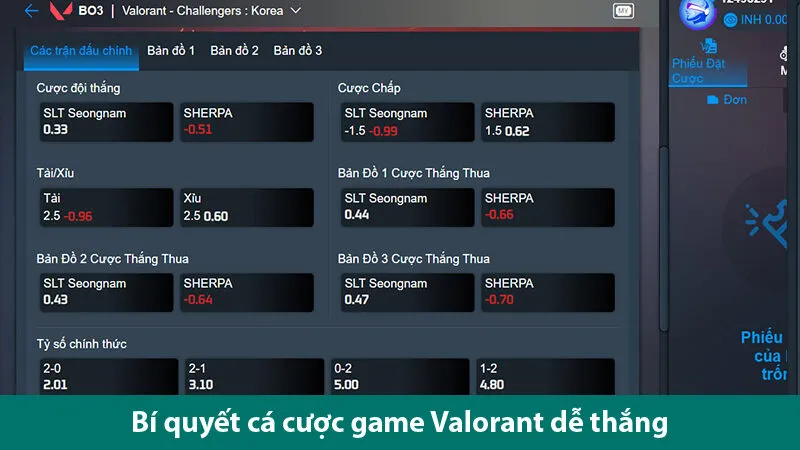 Tìm hiểu các loại kèo và bí quyết cá cược game Valorant dễ thắng